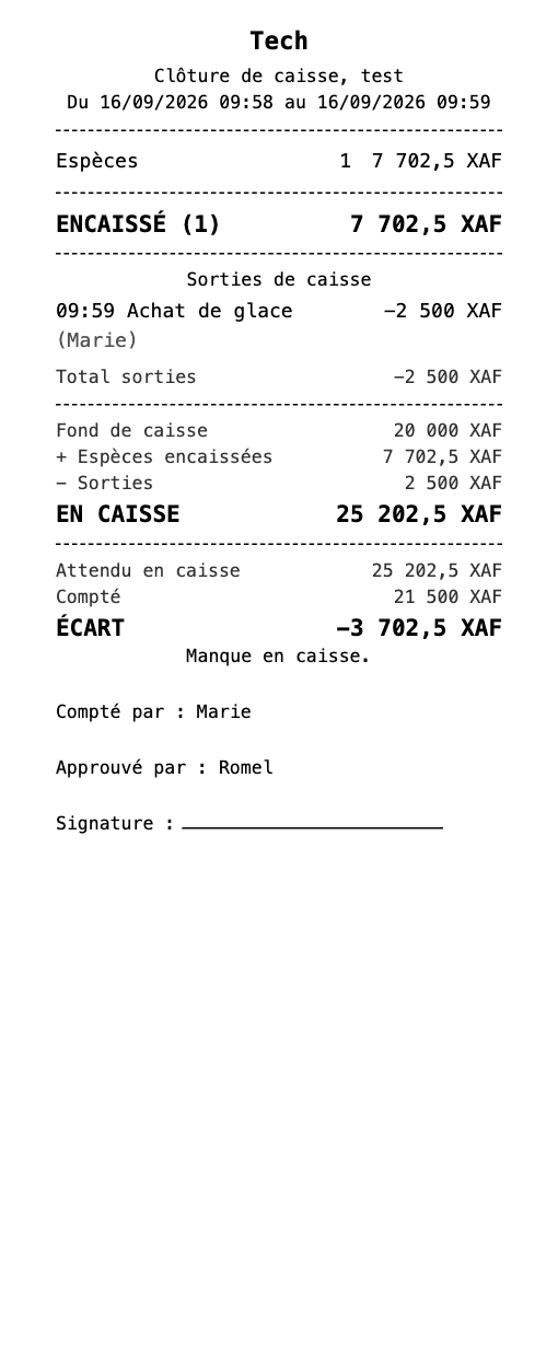 Relevé de clôture imprimé