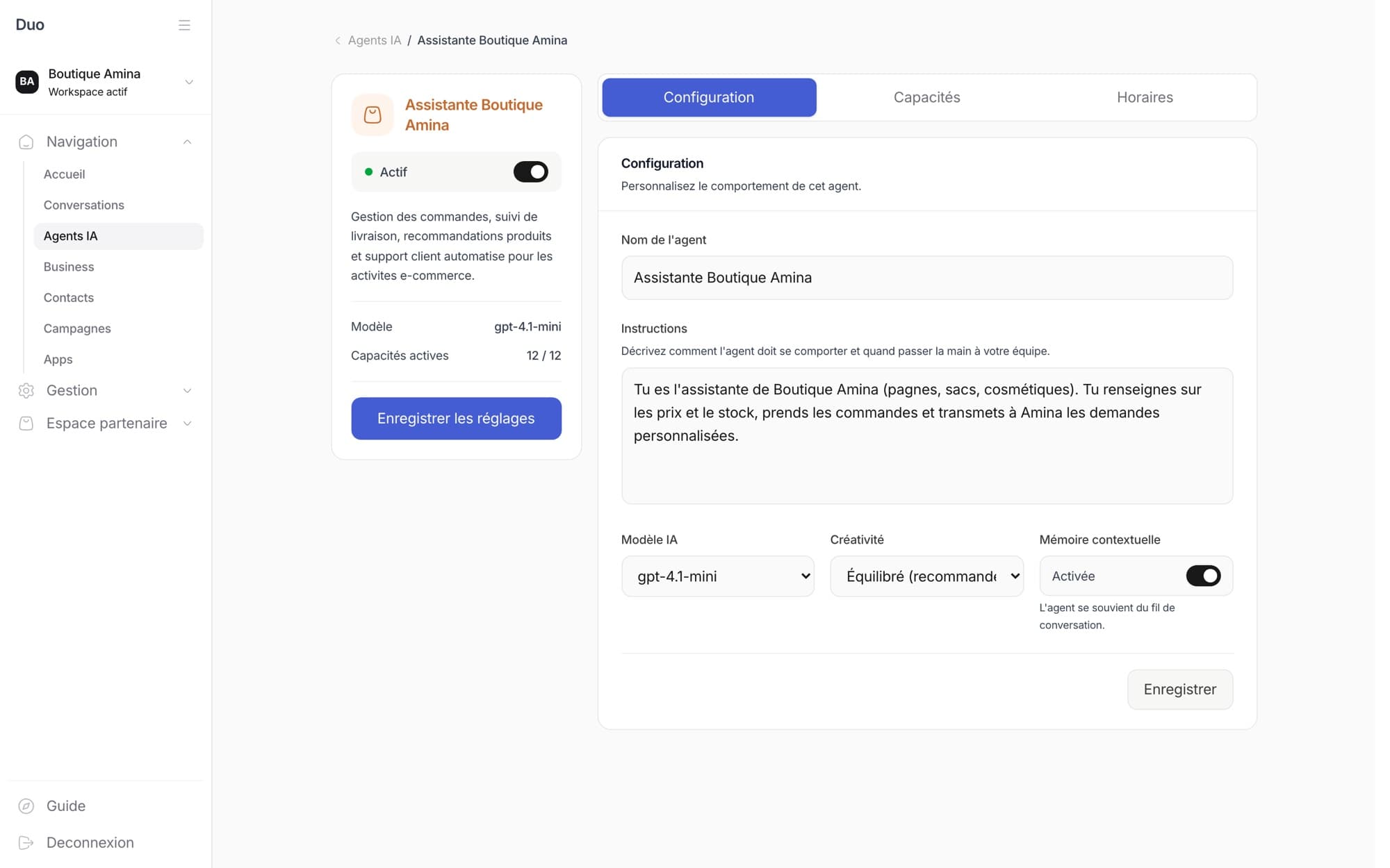 Configuration d’un agent IA dans Duo